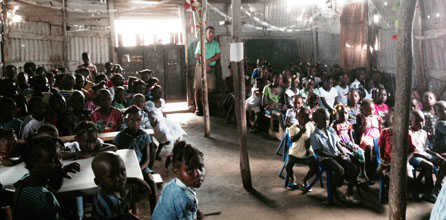 Children of Petite Anse in their community's church building.